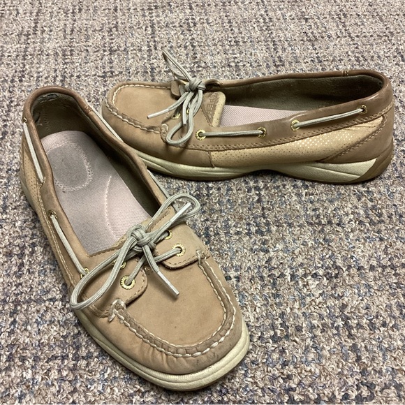 Sperry Top-Sider Angelfish Tan Gold Glitter Boat Shoes * Size 8 M - Picture 1 of 9